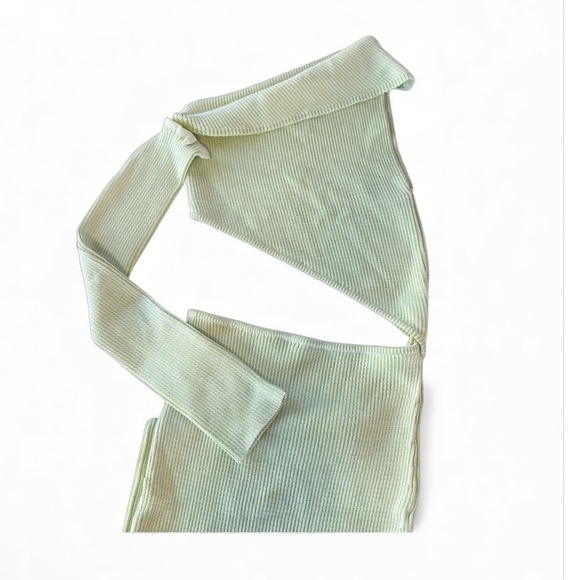 New Baobab Botanico One sleeve Asymmetrical cutouts Midi Dress Mantis Green Sz L - Picture 6 of 9